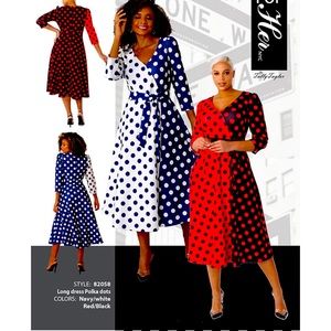 Feminine and Sexy Red and Navy Polka Dot Dresd